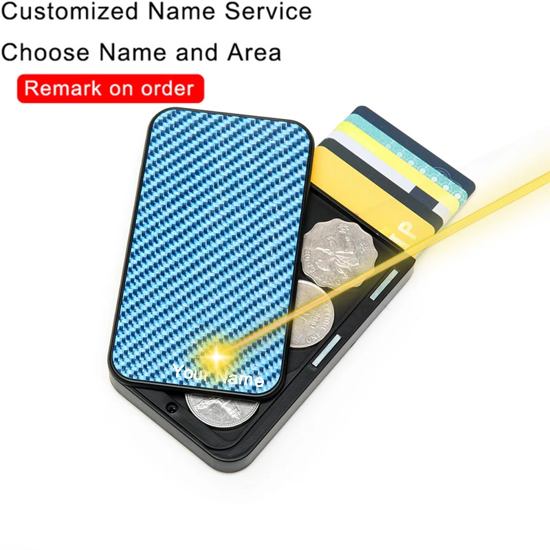 Bycobecy Customized Name Carbon Fiber Credit Bank Card Holder RFID Blocked Thin Wallet Men Slim Card Case Tarjetero Hombre Coins