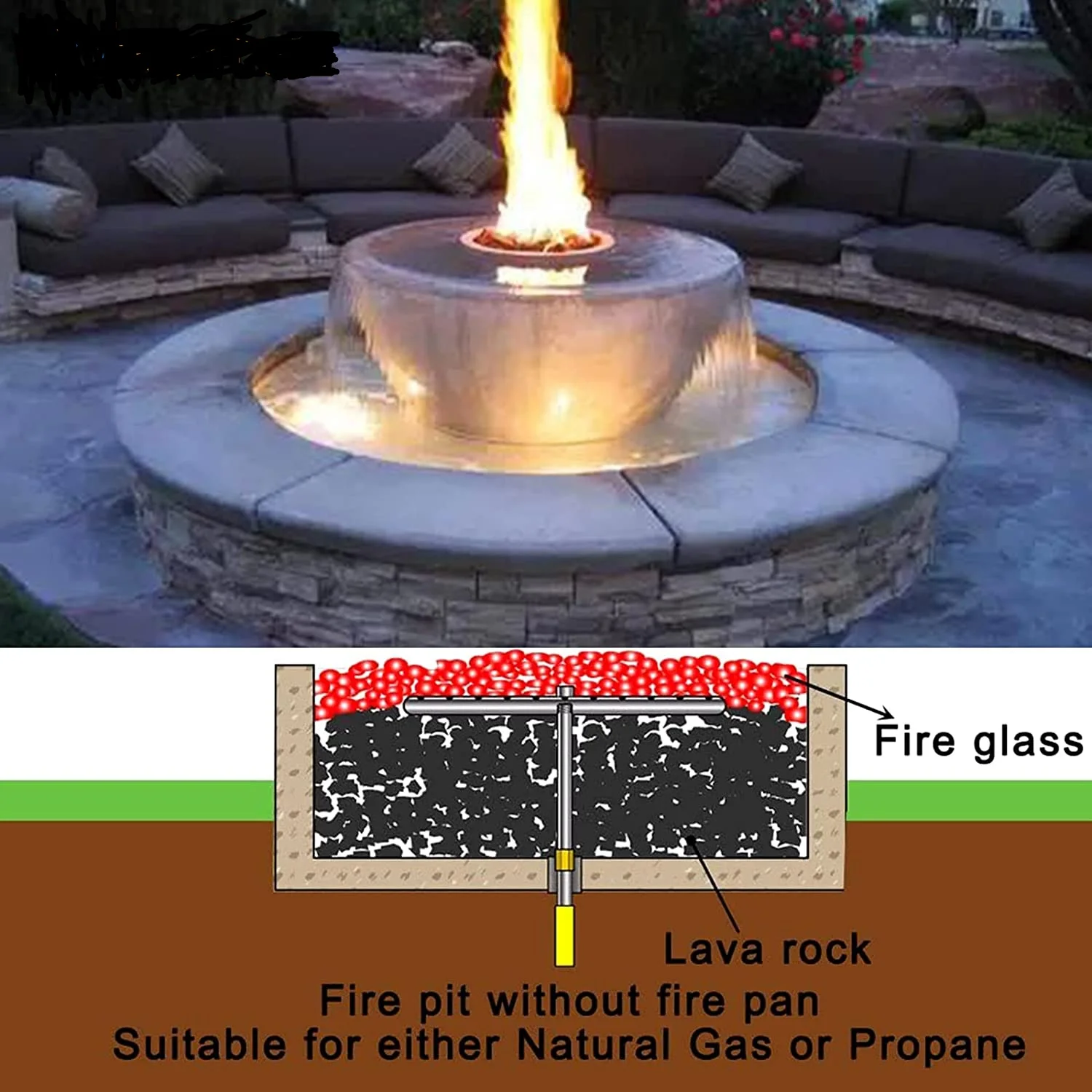Grill Burner Tubes 12 Inch Gas Propane Fire Pit Ring Burner with 159K BTU Valve 2-Rings for Gas/Propane/NG Fire Pit 304 Stainless Steel Replacement