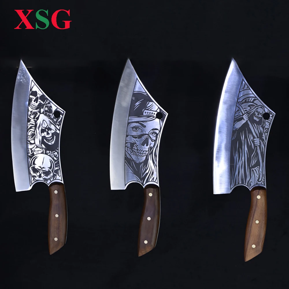 

Reaper Bone Chopper Chinese Chef's Knives Handmade Forged 7Cr17MoV Steel Chop Bone Knife Wood Handle 8inch Longquan Viking Knife