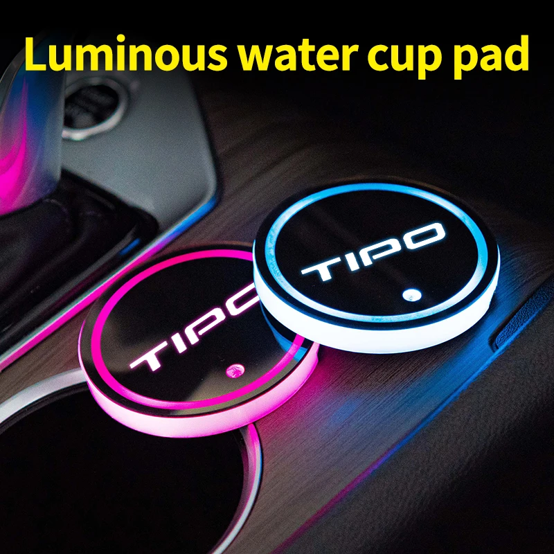 LED 자동차 물컵 매트 음료 거치대, 피아트 티포 엠블럼용, 자동차 인테리어 장식 분위기 조명
