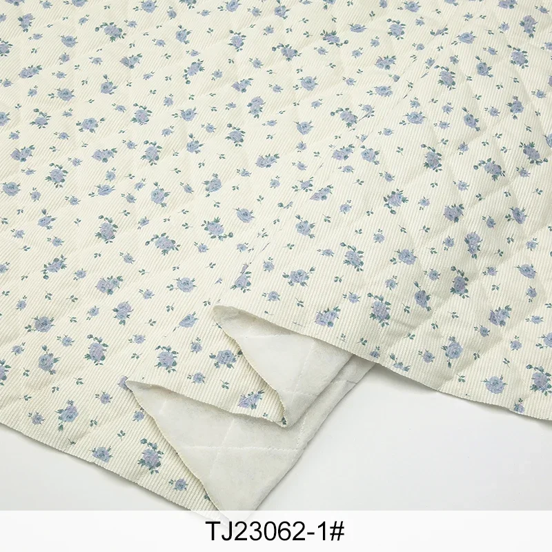 Quilted Corduroy Cotton Fabric with Floral Print for Winter Clothing and DIY Sewing