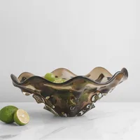 Designer Brown Pleated Skirt Glass Fruit Tray Living Room Coffee Table Storage Tray Office Nut Snack Tray Ornaments 2
