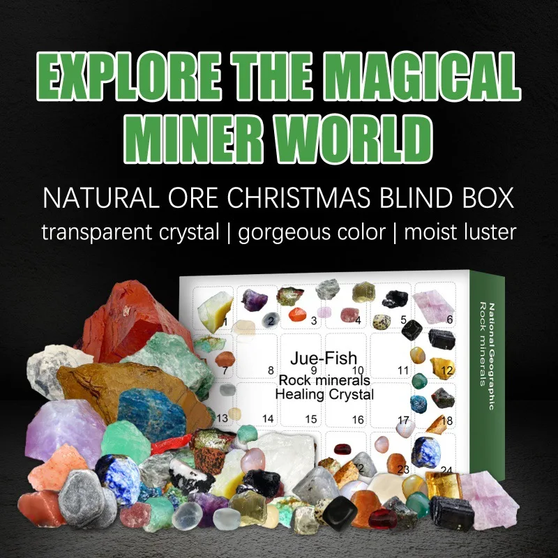 Christmas Advent Calendar 24 Grid Stone Rock Mineral Crystal Collection Box 24 Day Countdown Calendar Gift Children christmas countdown calendar christmas advent calendar rock advent calendar