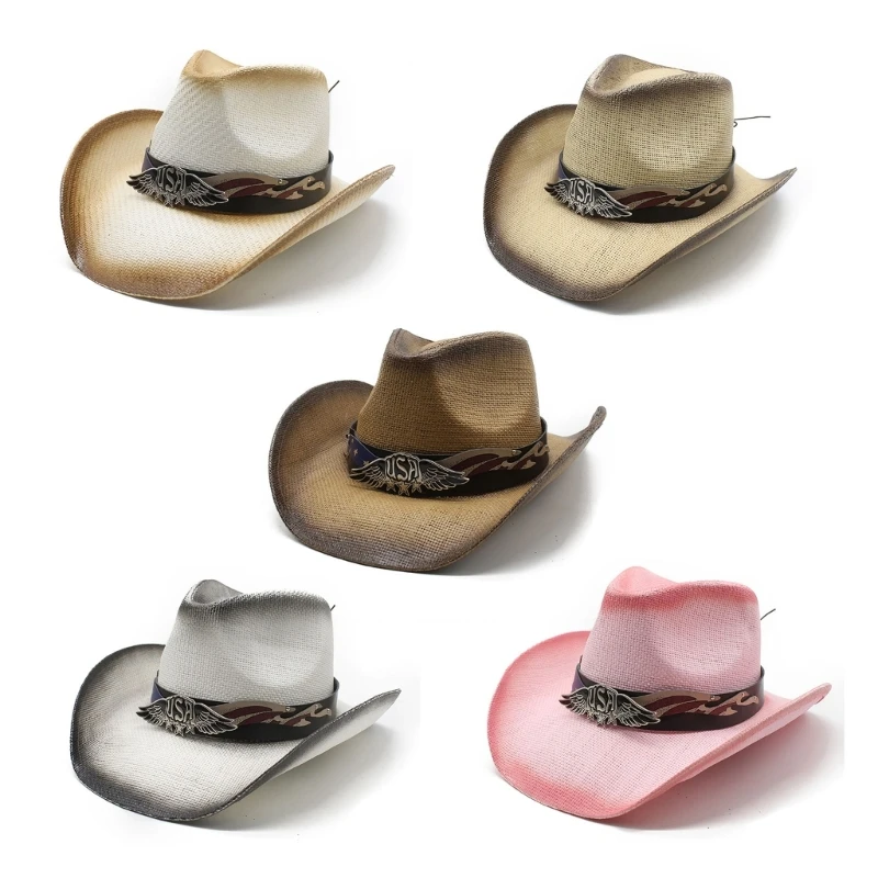 

F42F Western Cowboy Hat Wide Brimmed Straw Hat Gift for Boyfriend Hat Wide Brimmed for Travel for Outdoor Gatherings