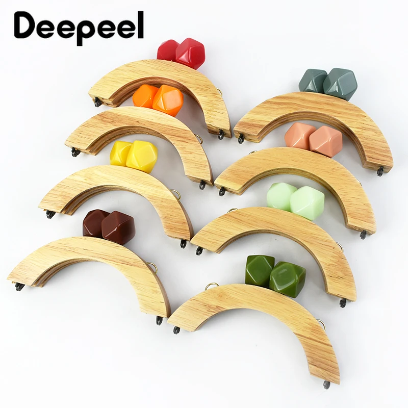 Deepeel 14*8cm Colored Beads Wooden Bag Handle Mini Purse Frame Kiss Clasp Wood Clip DIY Handbag Closure Accessories 1/2/5Pcs