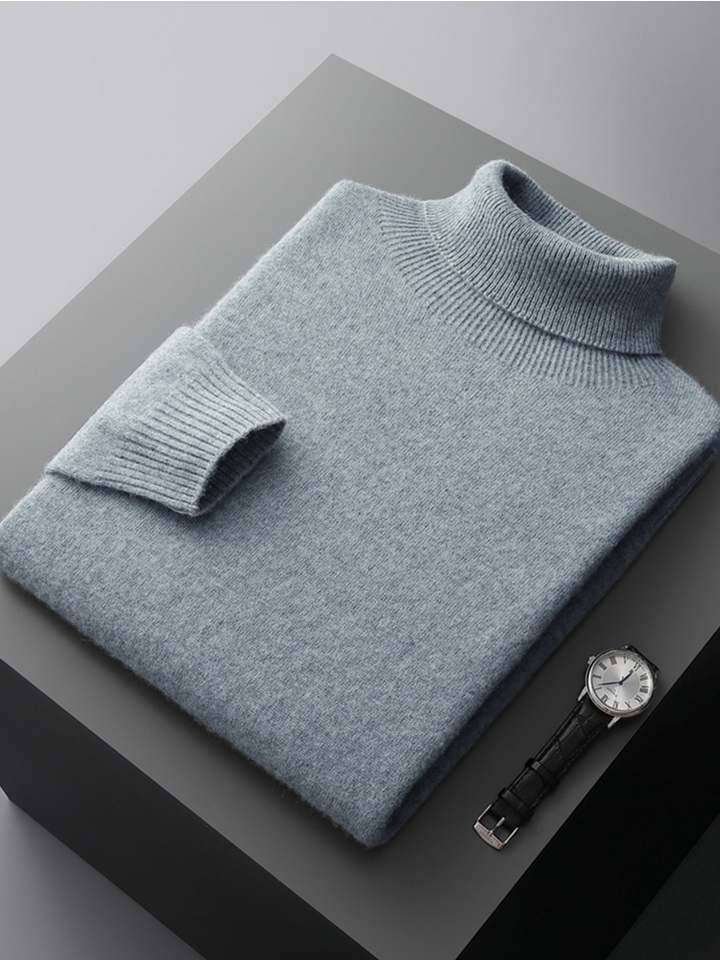 New Men's 100% Merino Wool Turtleneck Pullover Cashmere Sweater Thick Warm Jumpers Quality Soft Casual Smart Knitwear Basic Tops
