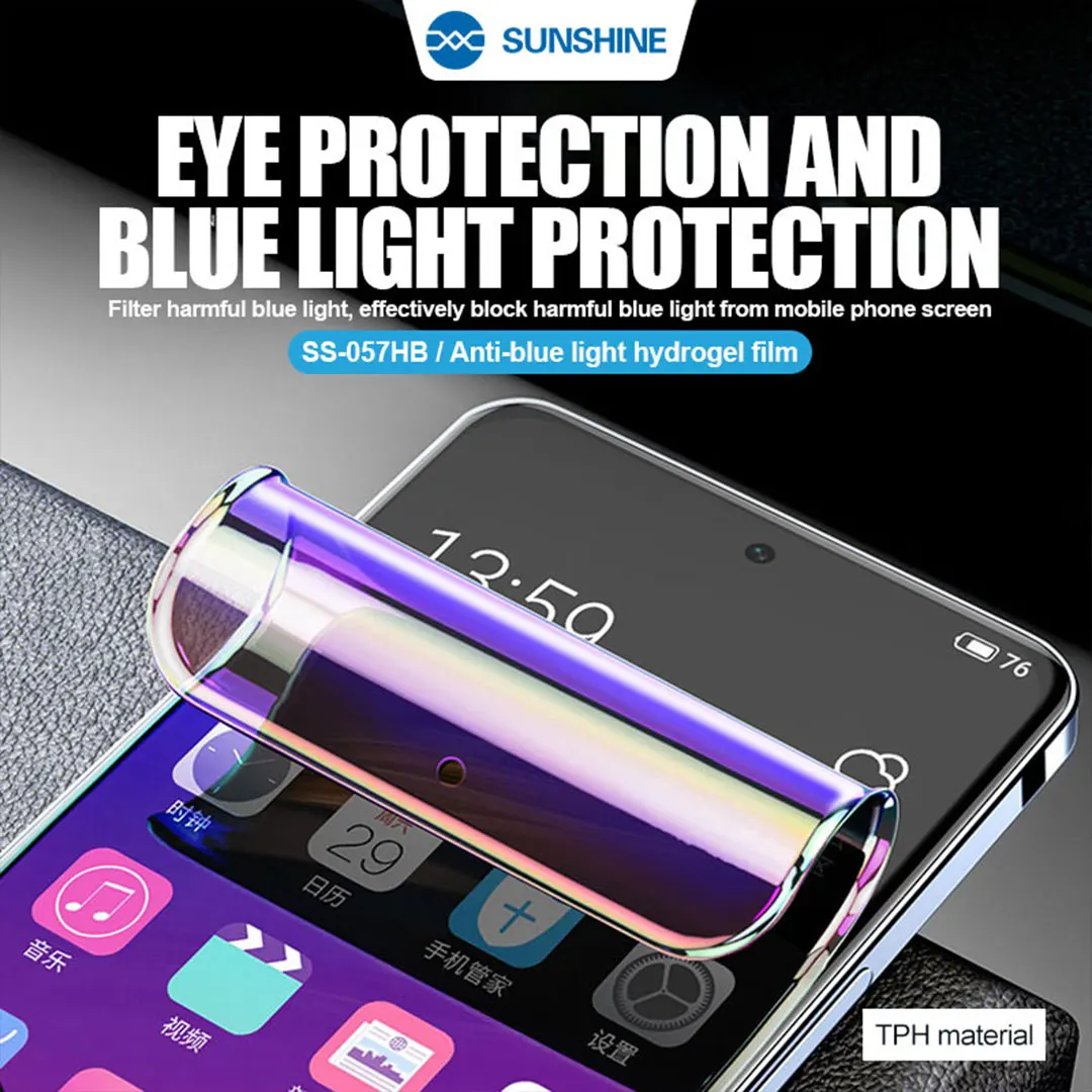 

SUNSHINE SS-057HB Anti-Blue Light Hydrogel Film prevent 89% Harmful TPH 120*180mm 50PCS Bend to the Edge Full Screen Fit