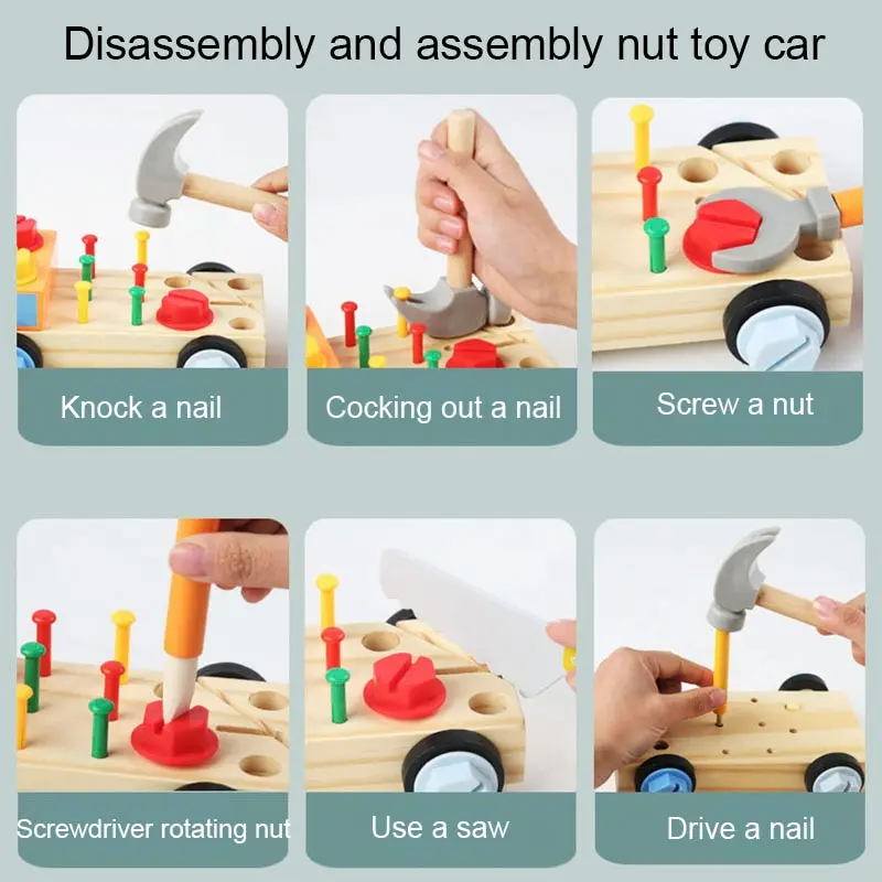 Children Toolbox Toy Wooden Pretend Game Puzzle Montessori Disassembly Set Simulation Multifunctional Repair Carpenter Tool Gift