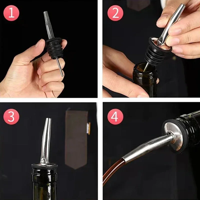 Stainless Steel Wine Pourer Olive Oil Stopper Cap Dispenser Spout Sauce Vinegar Auto Open Pourer Nozzle Wine Liquor Bottle Plug