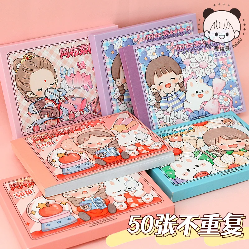 50 Sheets Kawaii Bear Rabbit Girl Material Sticker Book Decorative Scrapbooking Diy Label Diary Stationery Album Journal Planner 50 sheets pack kawaii animal bear decorative coil sticker book scrapbooking label diary stationery album phone journal planner