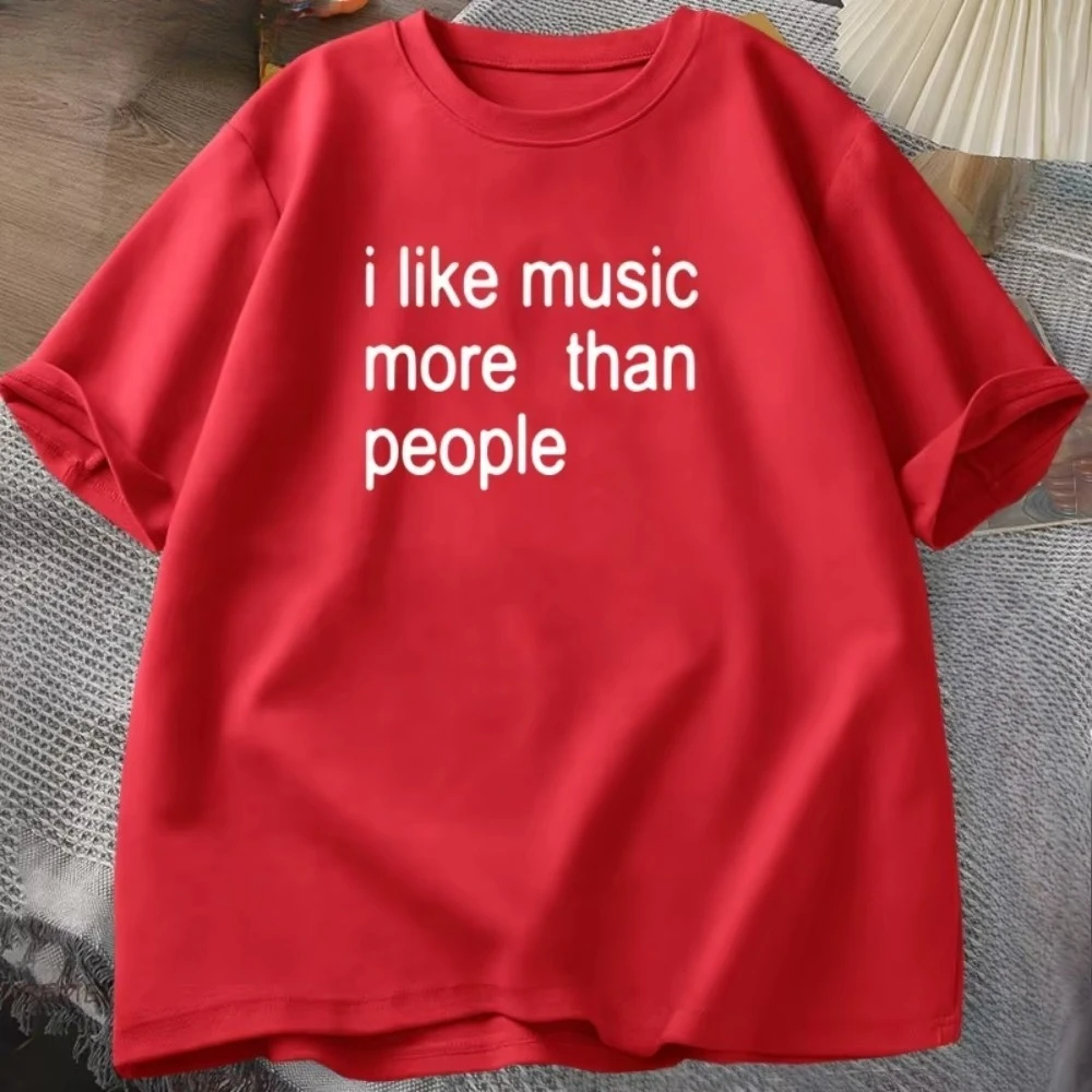 I Like Music More Than People 100% Cotton Graphic T Shirt Y2K Streetwear S-3XL