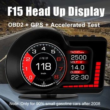 hud 헤드업 디스플레이 F15 자동차 HUD OBD GPS 헤드 업 디스플레이 속도계 물 및 오일 온도 RPM 자동차 게이지, 과속 피로 운전 알림 자동차 액세서리