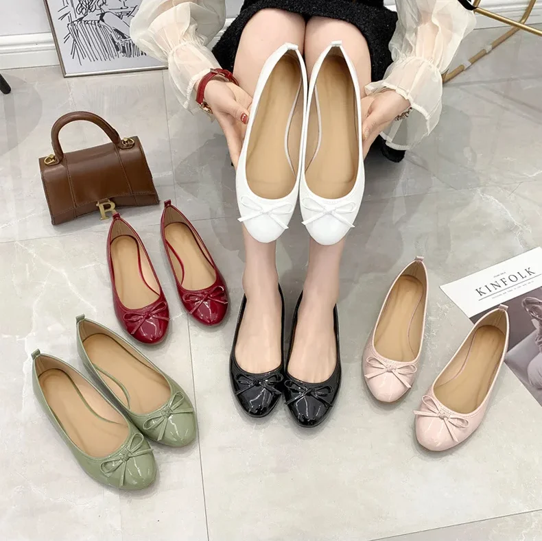 New Fashion Flat Shoes Women Ballerinas Round Toe Bowtie Slip on Ballet Flats Lazy Loafers Moccasins Ladies Casual Flats Shoes