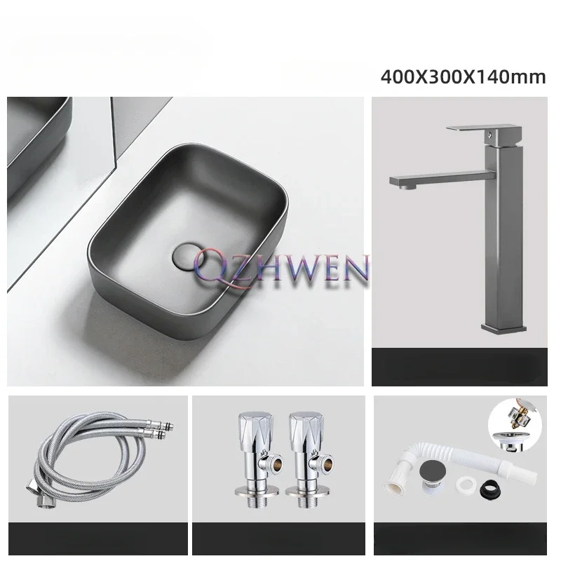 40*30*14cm Gunmetal Gray Black Bathroom Sink Home Furnish Countertop Ceramic Washbasin Hotel Toilet Washroom Art Basin Faucet