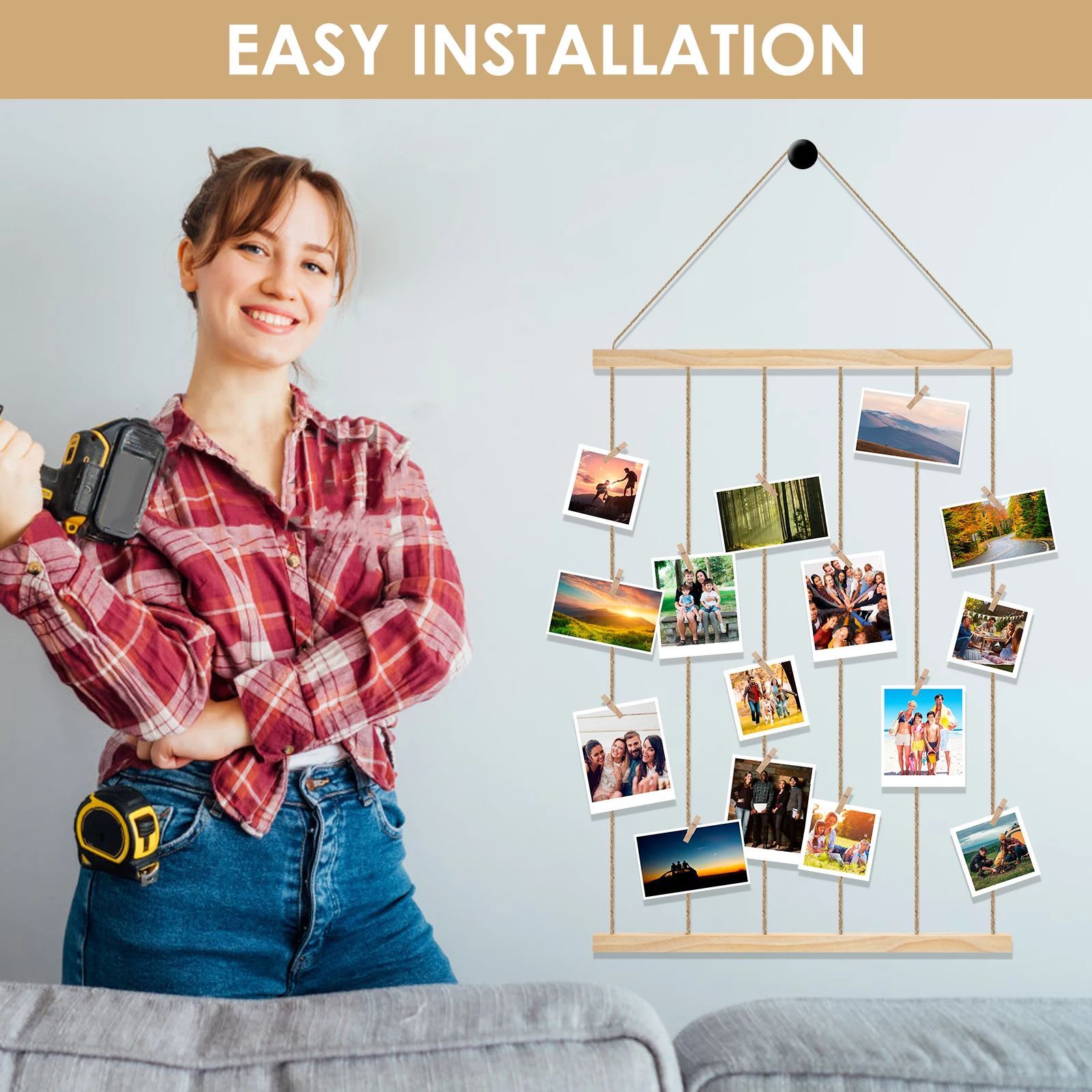DIY Photo String Versatile LED Photo Hanging Display Picture Frames Collage Wall Decor Install Sturdy Hanging Multiple Pictures