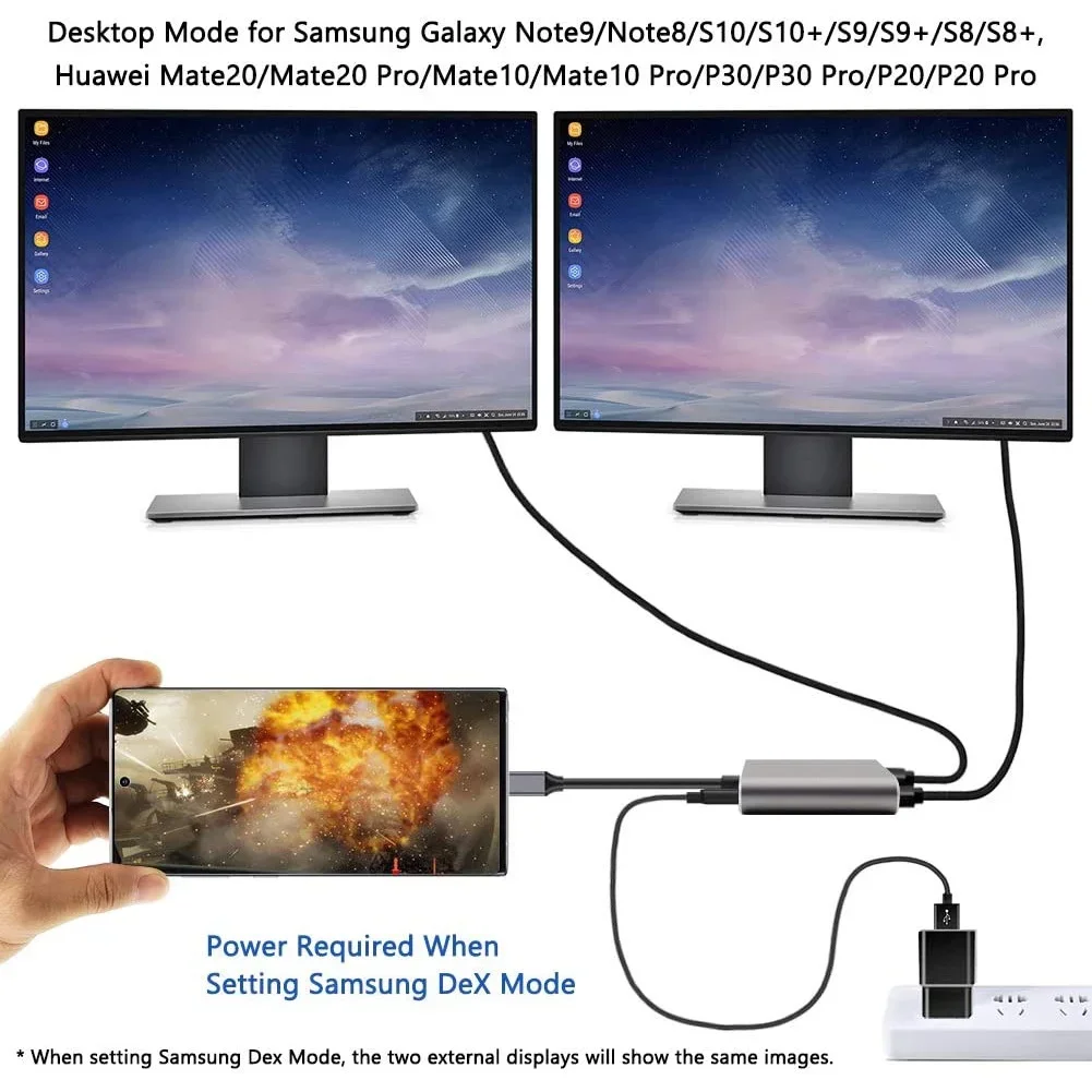 HY 디지털 노트북 확장 듀얼 스크린 디스플레이 휴대폰 USB C 허브 타입 C to 듀얼 HDMI 4K HDTV USB3.0 PD 충전 도킹 스테이션