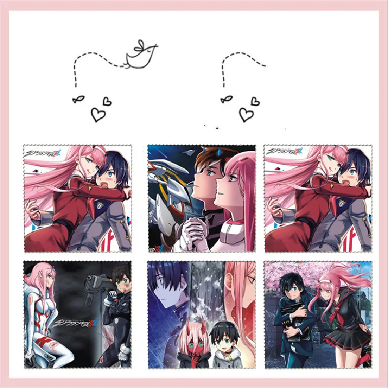 

DARLING In The FRANXX 02 Glasses Cloth Kawaii Anime Printing Square Glasses Wipes Lens Cloth Defogger Eyeglasses Accessories