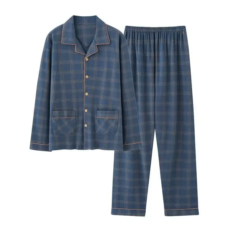Men's Pajama Sets Long Sleeve Cotton Top Pant Sleepwear