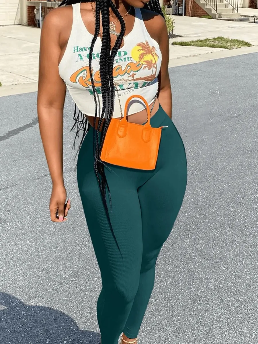 

LW Two pieces set Crop Top Letter Print Pants Set women's sports Fitness 2 Piece Set Outfits Women 2023 Sporty Tracksuits