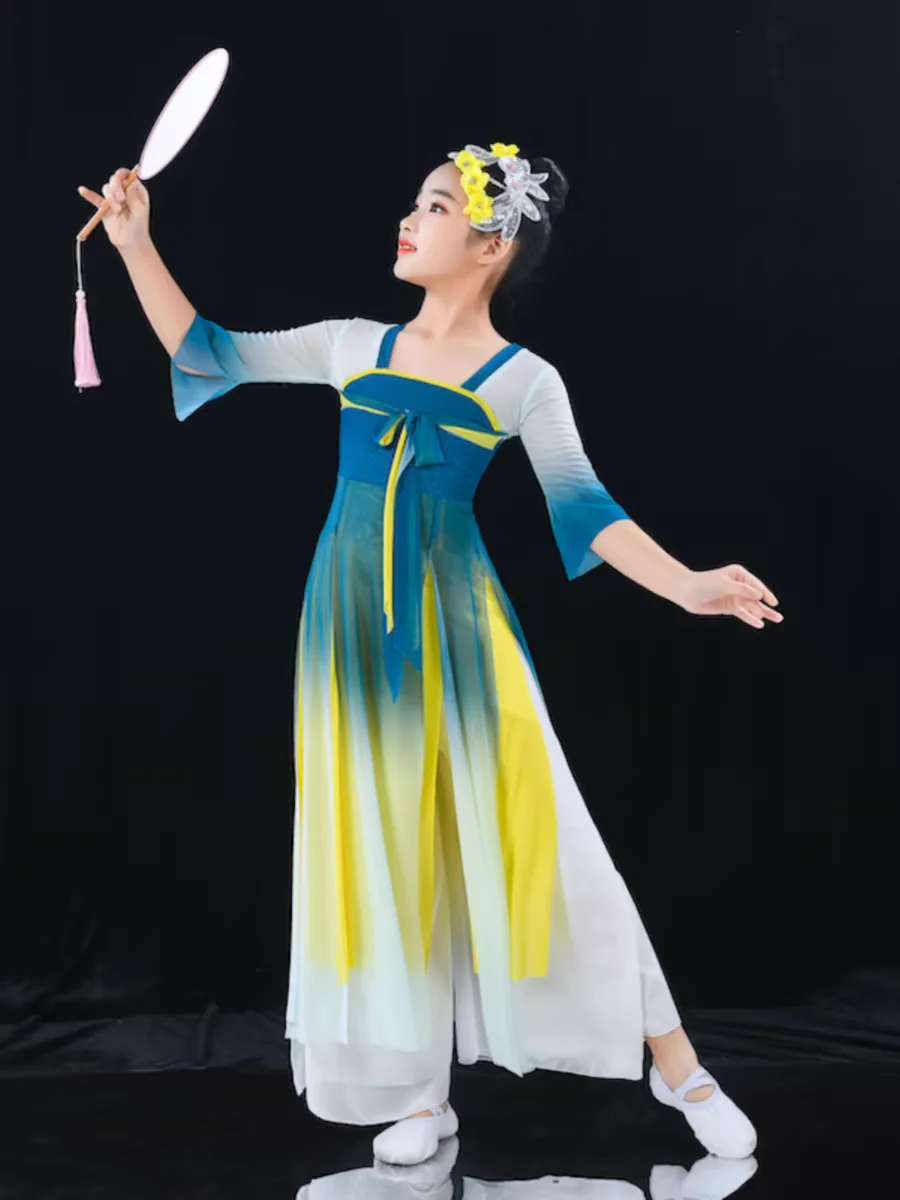 Chinese Hanfu Children's Classical Stage Costumes Umbrella Dance Ethnic Girls Yangko Fan Dance Clothing