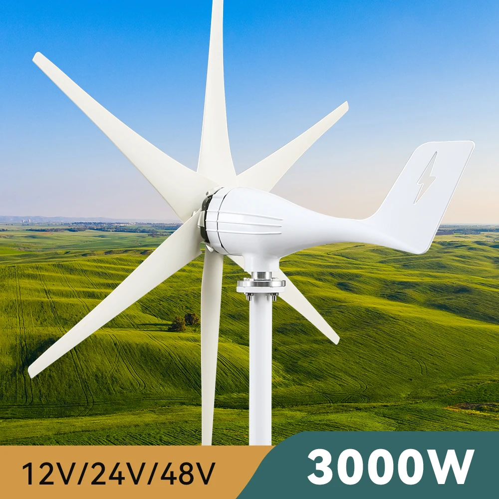 

3000W Free Energy Wind Turbine Generator Dynamo 6 Blades 12v 24v 48v With Mppt Charge Controller RV Windmill For Farm Home Use