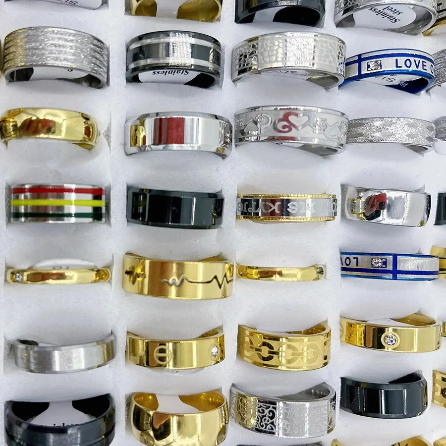 20Pcs/Lot Punk Stainless Steel Rings For Men Fashion Hip Hop Mixed Styles Ring Party Daily Wear Of Finger Accessories Jewelry