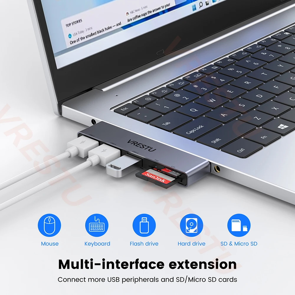 5 in 1 USB HUB High Speed USB 3.0 OTG Splitter Card Reader Multiport with SD TF Ports Computer Accessories USB Micro SD Adapter 3