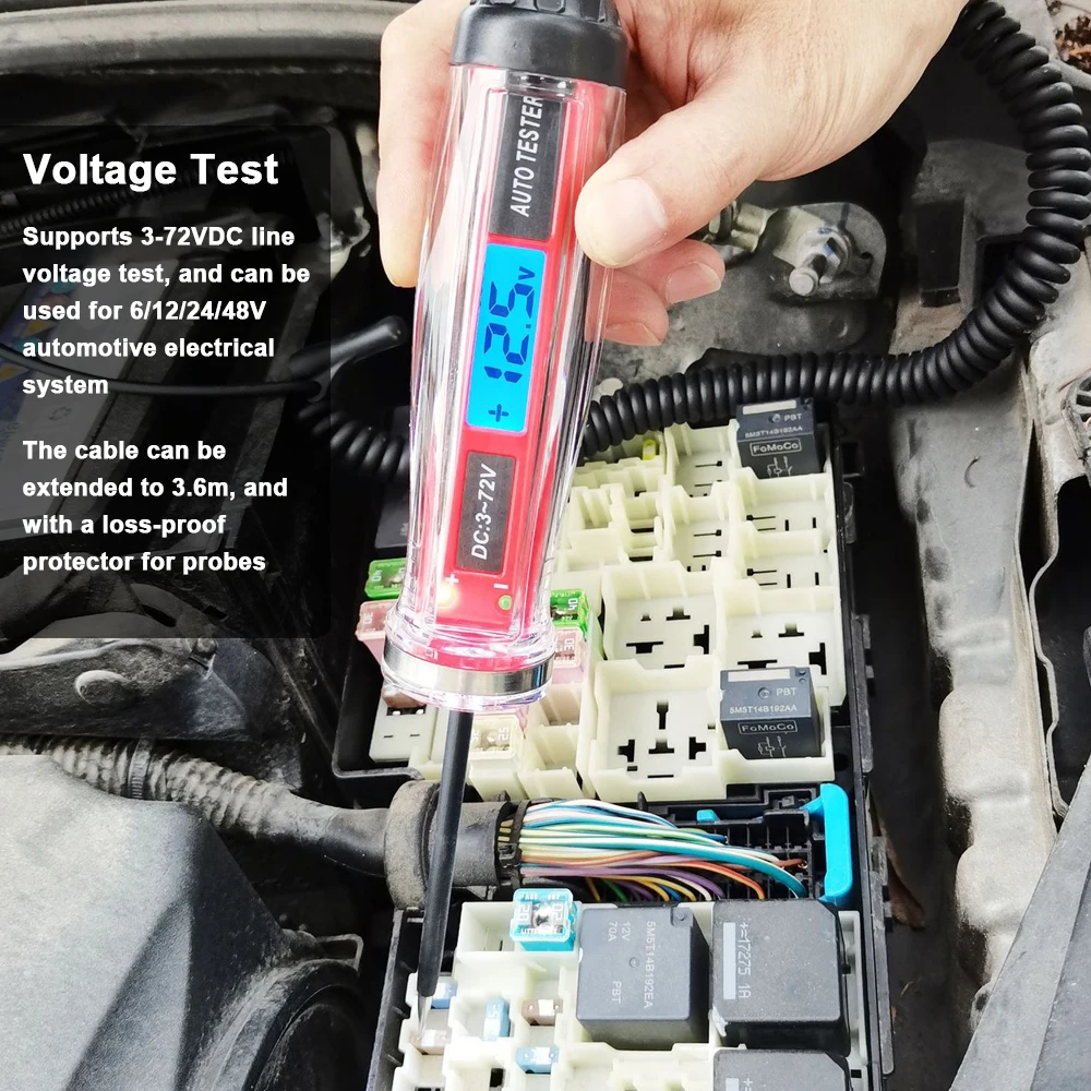 전기 테스트 펜, 양극 자동차 와이어링 테스터, 디지털 LCD 자동차 전력 테스터, 3-72V 자동차 전력 테스터