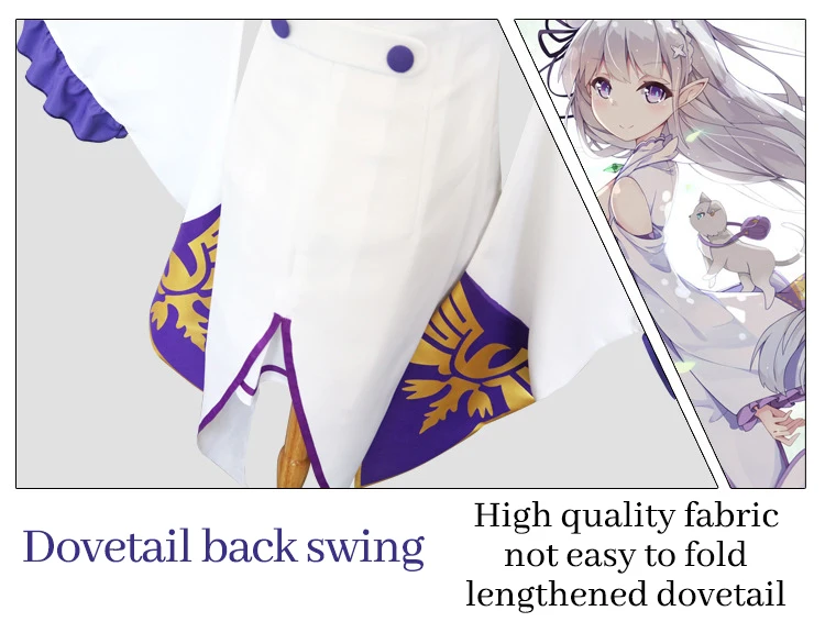 Re Zero Emilia White and Purple Dress Cosplay Costume