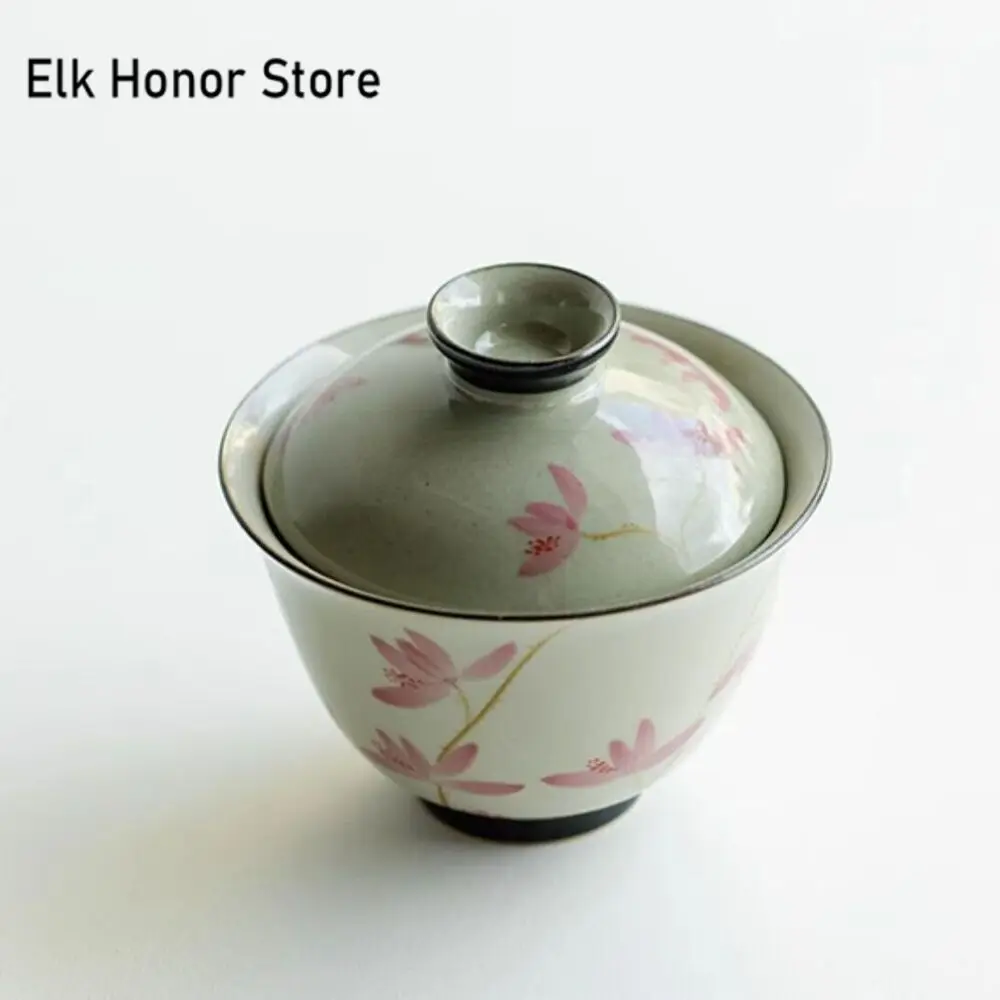 108ml Pure Hand-painted Peach Blossom Gaiwan Luxury Tea Brewing Cup Hand Grasping Bowl Tea Tureen Maker Cover Bowl Teaware