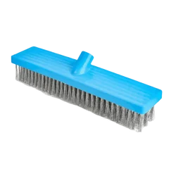 Stainless Steel Long Handle Heavy Duty Floor Scrub Brush with Rough Bristles (Blue - 30cm)