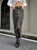 Benuynffy American Streetwear Button Front Denim Skirt Women's Autumn New Retro Fashion High Waist Straight Jean Long Skirts 1