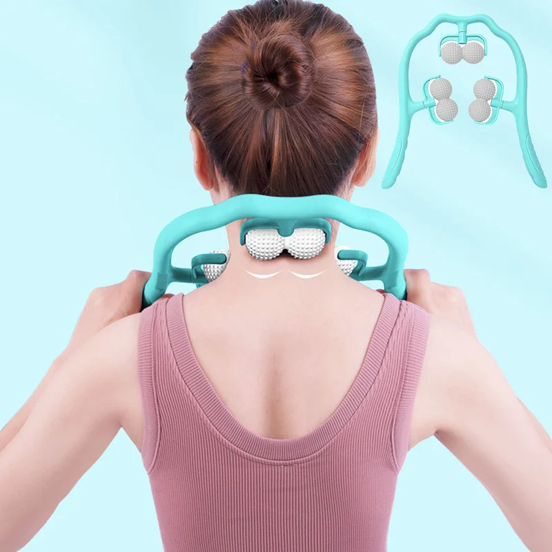 

Neck Massager Therapy Neck and Shoulder Dual Trigger Point Roller Self-Massage Tool Relieve Hand Pressure Deep Massage