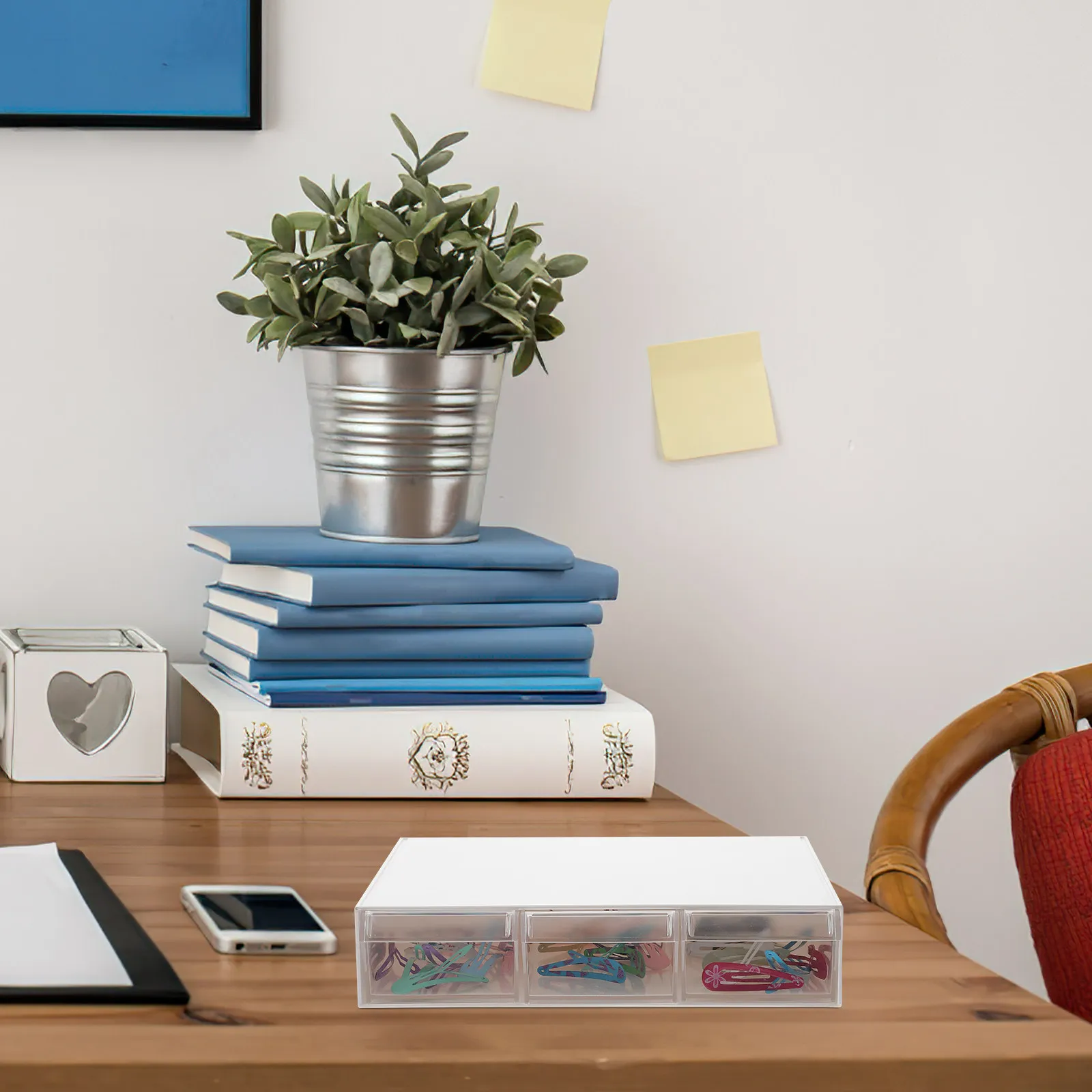 2단 플라스틱 데스크 정리함 서랍 포함, 사무용품, 문구류, 보석류, 화장품, 욕실용품을 위한 소형 데스크탑 수납함