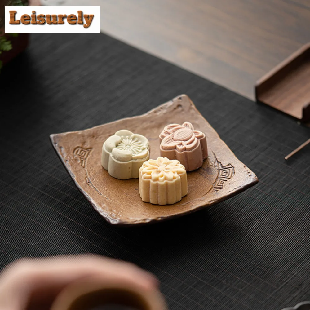 Sauce Glazed Rough Pottery Dry Brewing Table Old Rock Clay Tea Tray Dragon Pattern Zisha Pot Holder Household Fruit Snack Plate