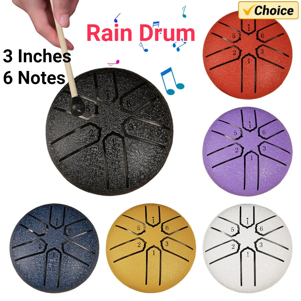 3 Inches 6 Notes Rain Drum for Outside Steel Tongue Drum Rain Instrument for Yoga Meditation Unique Gift musical percussion instruments,tongue drum,rain drum instrument