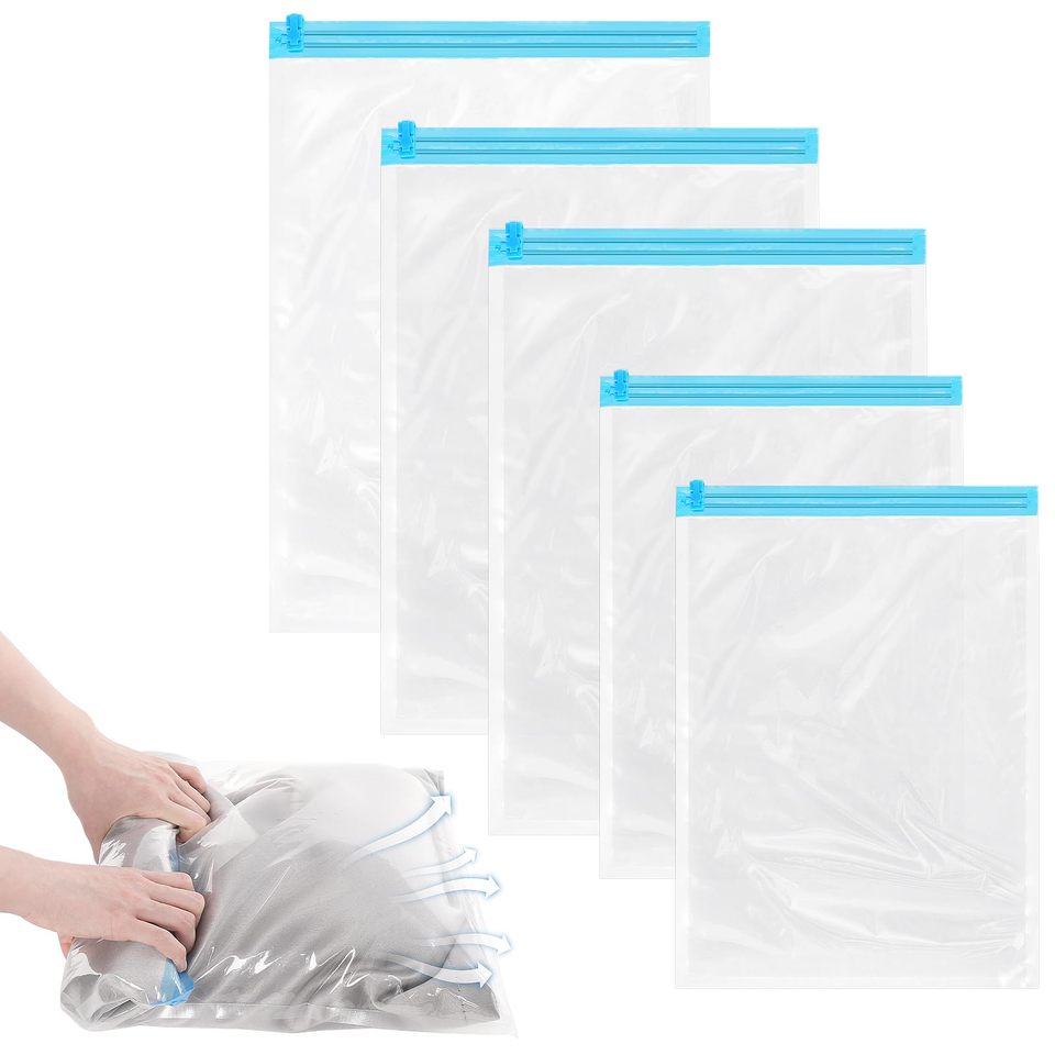 5 Packs Roll-up Storage Bags, Travel Compression Bags Reusable Space Saver Bags Vacuum Storage Bags for Clothes Organizer