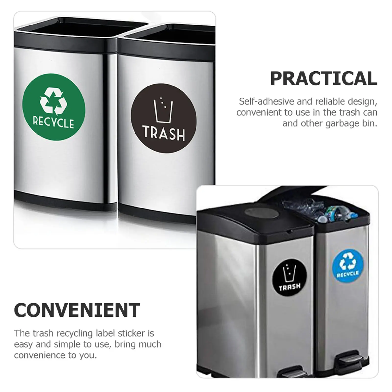 12개의 쓰레기 분류 스티커, 눈에 잘 띄는 대형 재활용 표시 스티커, 쓰레기통 폐기물 분류 라벨 데칼