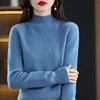 Autumn Winter Women Sweater Korean Fashion Warm Bottoming Shirts Half High Collar Basic Knitwear Solid Long Sleeve Pullovers 2