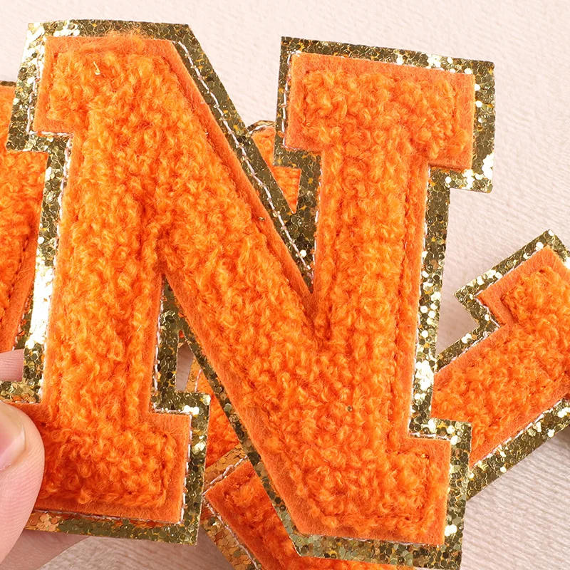 5.5CM Orange Chenille Letter Patches Iron on For Clothing Towel Embroidered  Felt Alphabet Glitter Sequins Letters DIY Accessory - AliExpress