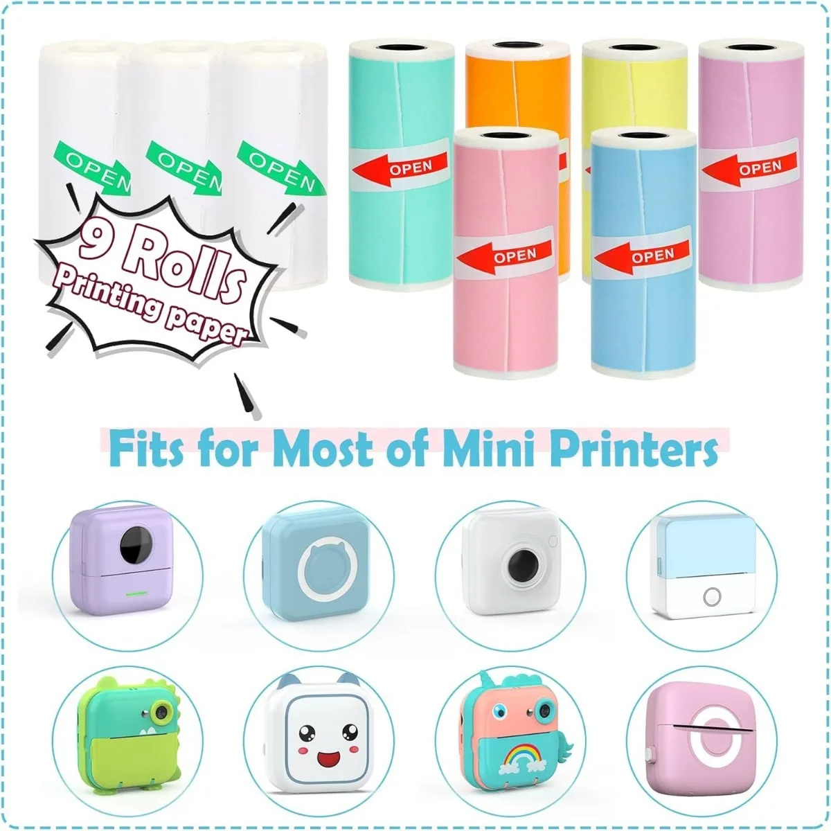 Mini Thermal Sticker Paper for Phomemo M02/T02 Mini Printer, 57x25mm, Sticker Paper for Photo Journal Notes Memo