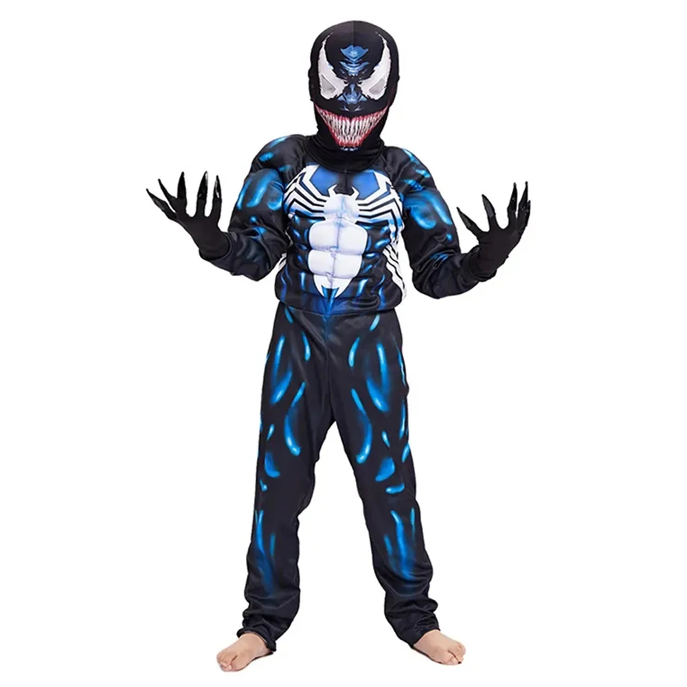 

Kids Boy Girls Superhero Cosplay Costumes Venom Muscle Jumpsuit with Mask for Halloween Carnival Party Costume Children Gifts