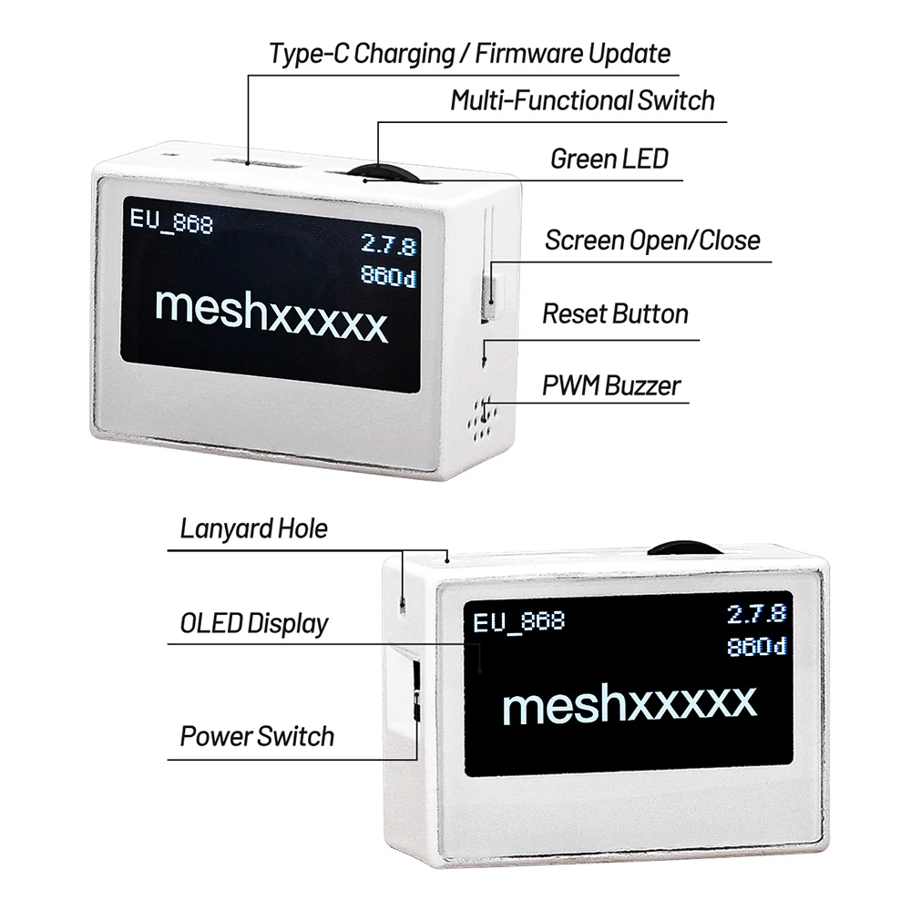 Meshtiny Mini Mesh LoRa Node Built in Battery OLED Display nRF52840 SX1262 LoRa