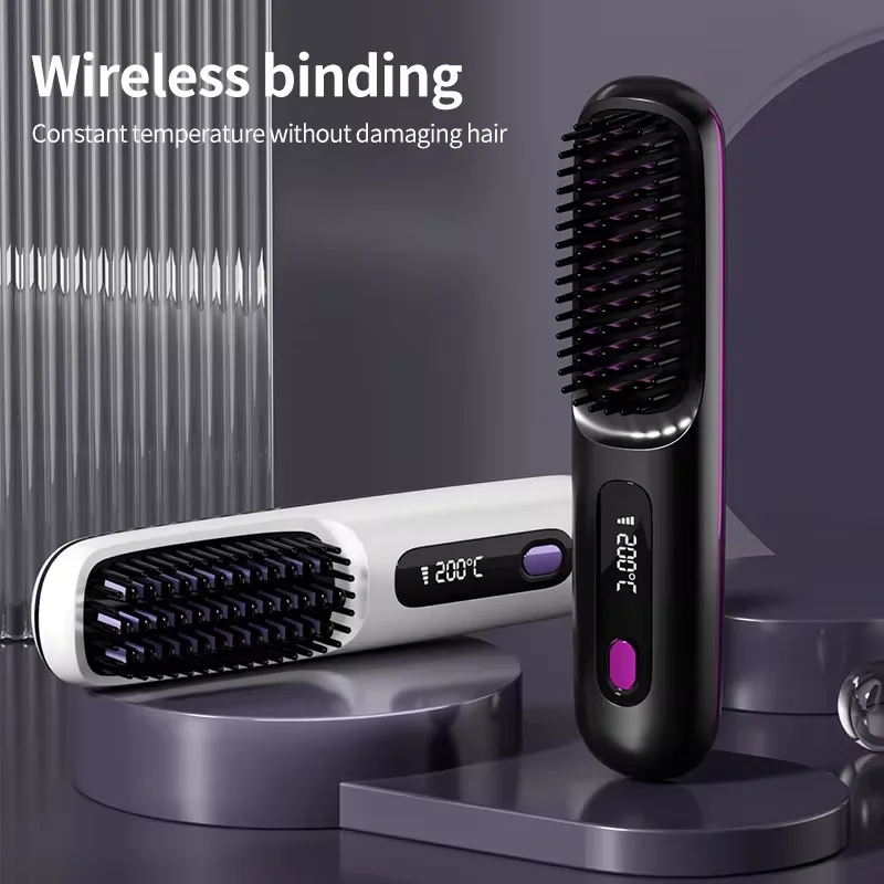 Cordless Hair Straightener Brush Portable Straightening Brush for Women Touch ups on-The-go Styling Hot Comb with Negative Ion