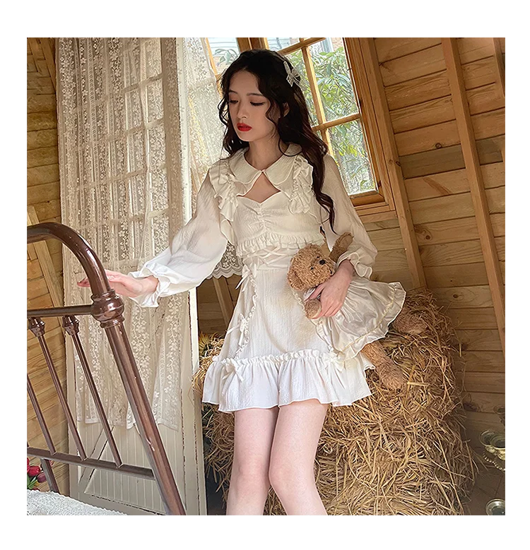 

White Korean Style Sweet Lolita Dress Women Bow Cute Kawaii Party Mini Dresses Female Japanese Princess Strap Dresse Summer 2022