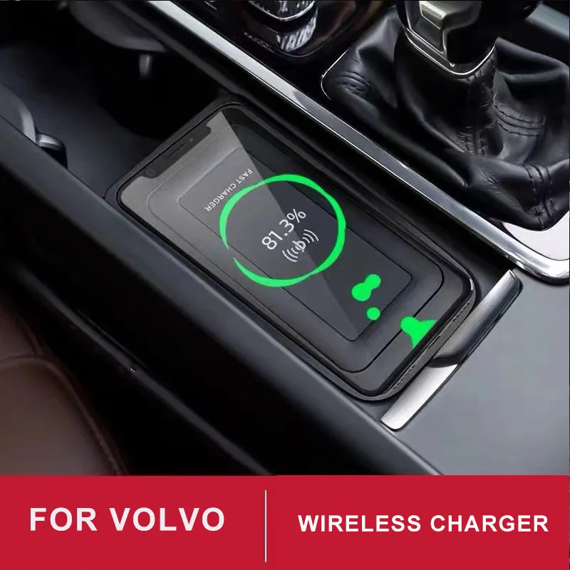 차량용 무선 충전기, 볼보 XC90 XC60 S90 V90 XC60 V60 S60 2018-24 용, 충전 패드 플레이트, 휴대폰 충전기 2023
