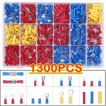 1300/480/140Pcs Assorted Spade Terminals Insulated Cable Connector Electrical Wire Crimp Butt Ring Fork Set Ring Lugs Rolled Kit