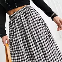 Plus Size Elastic Waist Black And White Checked Summer Elegant Midi Skirt Pocket Front Gingham A-line Skirt Large Size 6XL 7XL - Image 4