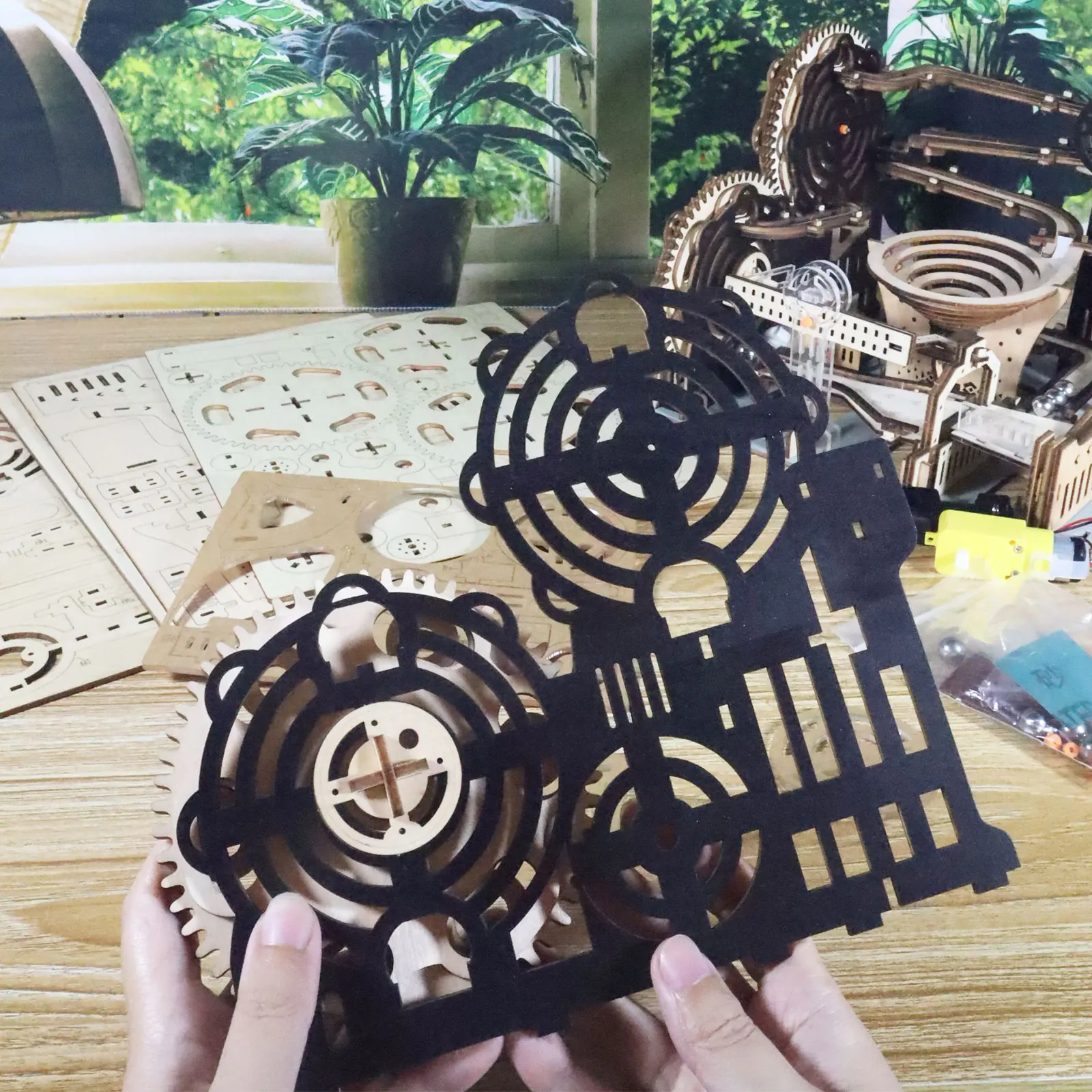 Electric 3D Wooden Puzzles Marble Run Model Kits  Brain Teaser Puzzle DIY handmade Christmas gift(Without battery) 5