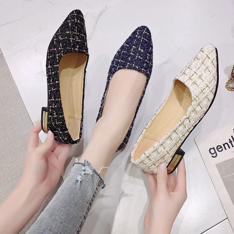 New Fashion Flats Shoes Women 3cm Heel Non-slip Flats Slip on Black Pointed Toe Casual Comfortbal Size 35-42 Lazy Casual Shoes